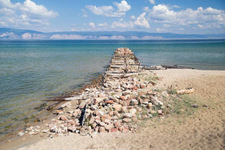 Old damaged pier, Lake Baikalの写真素材