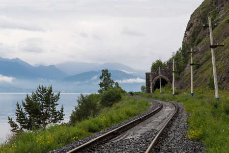 Railroad tracks, Lake Baikalの写真素材