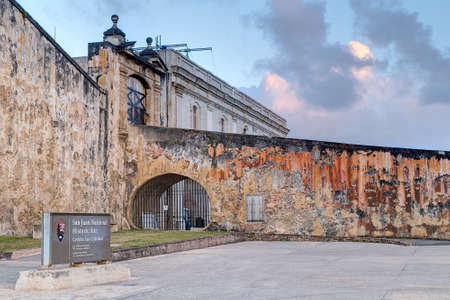Gates of Castillo de San Cristobal at sunsetのeditorial素材
