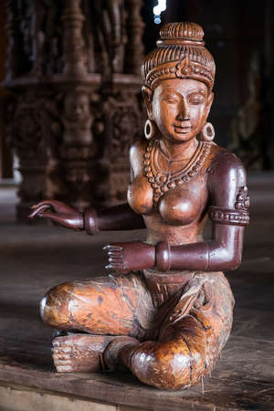 Wooden statue of Goddess woman in Sanctuary of Truth, Pattayaの写真素材
