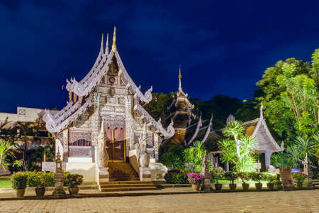 Wat Phantao in Chiang Mai, Thailand by nightの写真素材
