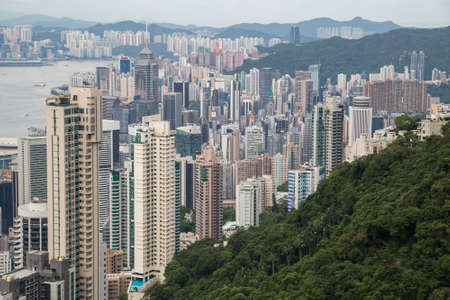 Hong Kong, SAR China - circa July 2015: Dense high rise buildings of Hong Kong