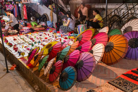 Luang Prabang, Laos - circa August 2015: Souvenirs are sold at night market in Luang Prabang, Laosのeditorial素材