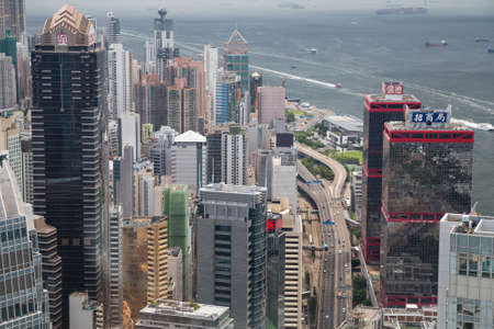 Hong Kong, SAR China - circa July 2015: Dense high rise office buildings of Hong Kong