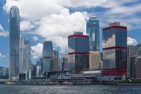 Hong Kong, SAR China - circa July 2015: Skyline of Hong Kong Downtown across Victoria Harbour