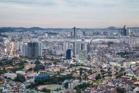 Seoul, South Korea - circa September 2015: Panorama of Seoul, South Korea, skyline from Namsan Mountainのeditorial素材