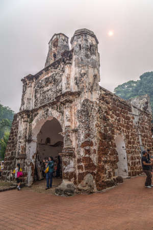 Malacca, Malaysia - circa September 2015: Gate and remnants of A Famosa (Kota A Famosa) Portuguese fortress in Malacca, Malaysiaのeditorial素材