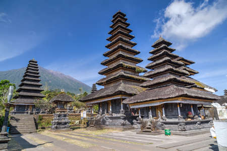 Wooden pagoda roofs of Pura Besakih Balinese templeの写真素材