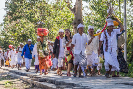 Village of Besakih, Bali/Indonesia - circa October 2015: People are coming to festival ceremony in Pura Besakih templeのeditorial素材