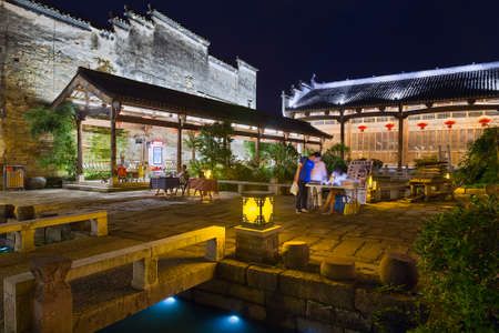 Huangshan Tunxi City, China - circa September 2015: Streets of Old Town Huangshan by nightのeditorial素材