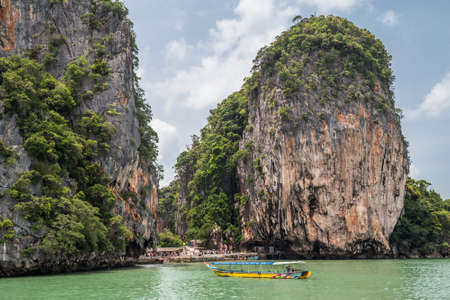 Phuket, Thailand - circa September 2015: Islands and limestone cliffs of Andaman Sea, Phang Nga Bay,...
