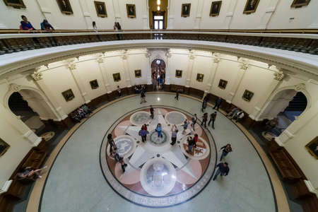 Austin, TX/USA - circa February 2016: Rotunda and floor mosaic showing the seals of the six nations that have governed Texas in State Capitol in Austin, TXのeditorial素材