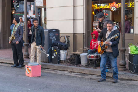 New Orleans, LA/USA - circa February 2016: Band of young musicians perform at French Quarter, New...