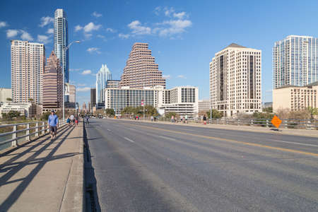 Austin, TX/USA - circa February 2016: Panorama of Downtown Austin From Congress Avenue Bridgeのeditorial素材