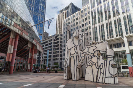 Chicago, IL/USA - circa July 2015: Monument With Standing Beast Sculpture in Downtown Chicago, Illinoisのeditorial素材