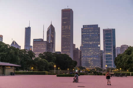 Chicago, IL/USA - circa July 2015: View of Chicago Downtown from Grant Park, Illinoisのeditorial素材