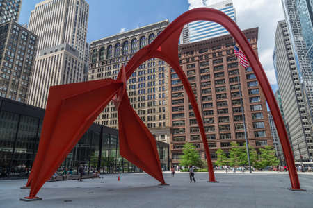 Chicago, IL/USA - circa July 2015: Flamingo sculpture in Downtown Chicago, Illinoisのeditorial素材