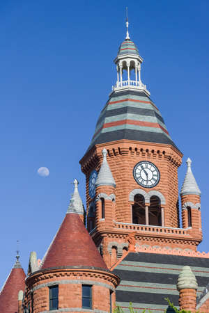 Moon over the clock tower of Old Red Museum in Dallas, Texasのeditorial素材