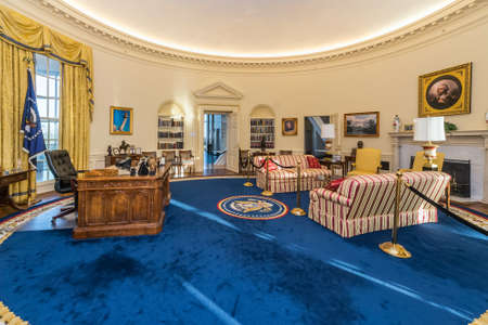 Little Rock, AR/USA - circa February 2016: Replica of White House's Oval Office in William J. Clinton Presidential Center and Library in Little Rock, Arkansasのeditorial素材