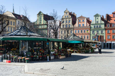 Wroclaw, Poland - circa March 2012: Flowers are sold on Plac Solny square in Wroclaw, Polandのeditorial素材