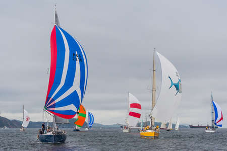 Vladivostok, Russia - circa August 2012: Regatta for Peter the Great Gulf Cup - sailed boat race in Vladivostok, Russiaのeditorial素材