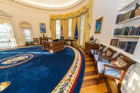 Little Rock, AR/USA - circa February 2016: Replica of White House's Oval Office in William J. Clinton Presidential Center and Library in Little Rock, Arkansasのeditorial素材