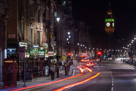 London, UK - circa March 2012: Streets of London by night with view of Big Benのeditorial素材