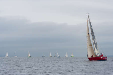 Vladivostok, Russia - circa August 2012: Regatta for Peter the Great Gulf Cup - sailed boat race in Vladivostok, Russiaのeditorial素材