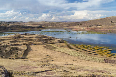 Sillustani Ancient burial ground built by a pre-Incan people near Lake Umayo in Peruの写真素材