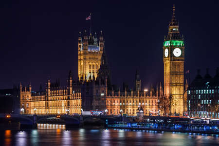 Palace of Westminster, Big Ben clock tower and Westminster Bridge in Londonの写真素材