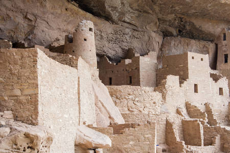 Cliff Palace, ancient puebloan village of houses and dwellings in Mesa Verde National Park, New Mexico, USAの写真素材