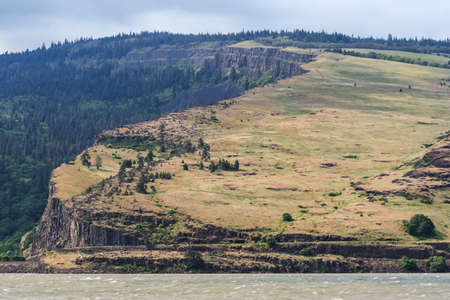 Cliffs at Columbia River Gorge, Pacific Northwest, between Oregon and Washingtonの写真素材