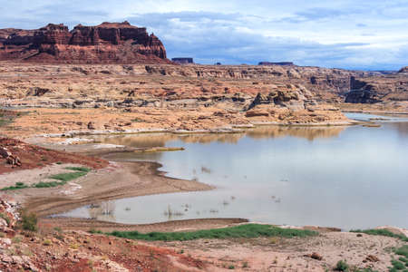 Hite Marina on Lake Powell and Colorado River in Glen Canyon National Recreation Areaの写真素材