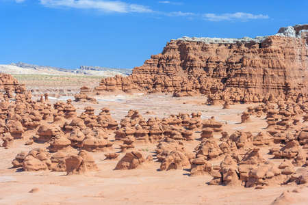 Panorama of Hoodoo Rock pinnacles in Goblin Valley State Park, Utah, USAの写真素材