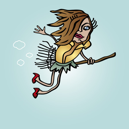  Happy good Halloween Witch Flying or Cartoon Illustration of Funny Fantasyのイラスト素材