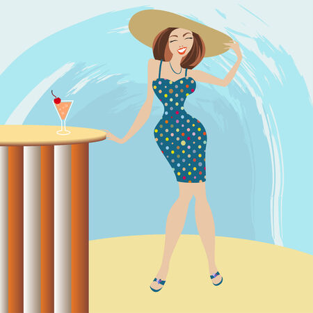 girl drink summer coctail on holiday のイラスト素材