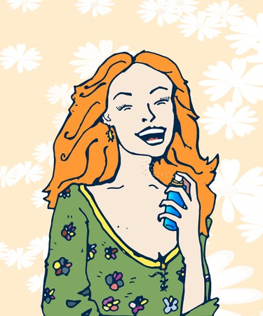 Happy woman with parfumeのイラスト素材