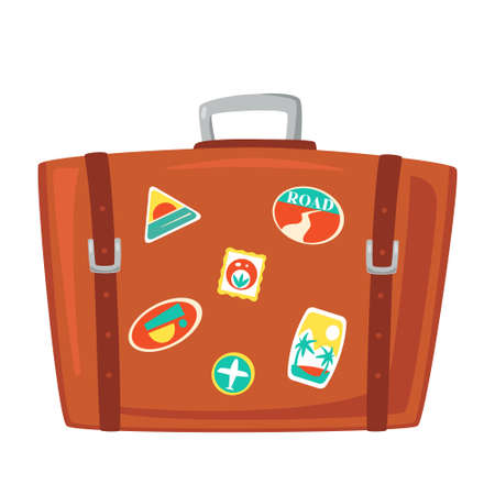 Vintage brown travel suitcase. Case for tourism, voyage, trip, tour summer vacation.のイラスト素材