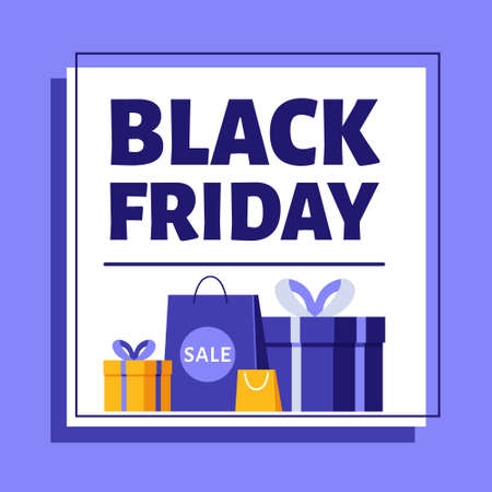 Black friday banner. Gifts and purchases. Vector illustration in flat style.のイラスト素材