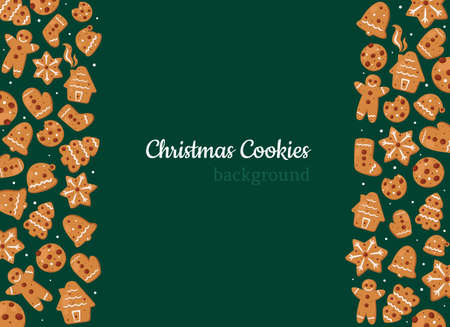 Christmas cookies background. Ginger cookies. Gingerbread. Vector illustration.のイラスト素材
