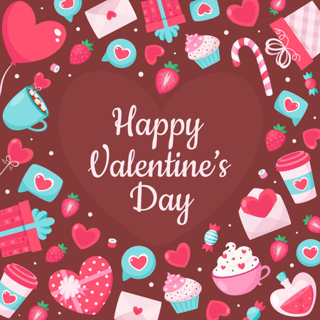 Happy Valentines Day greeting card. Valentines Day elements. Vector illustration.のイラスト素材