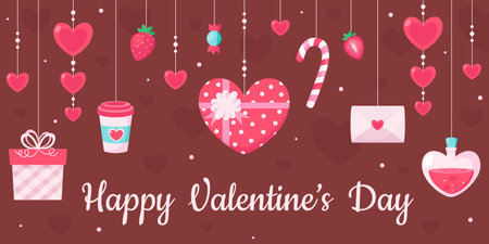 Happy Valentines Day greeting card. Valentines Day elements. Vector illustration.のイラスト素材