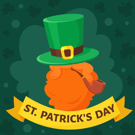 Saint Patrick's Day greeting card. Hat, smoking pipe, beardのイラスト素材