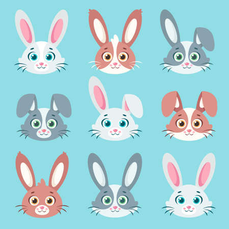 Cute bunnies collection. Vector illustrationのイラスト素材