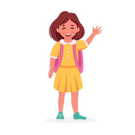 Little girl going to school. Girl with backpack. Back to school concept. Vector illustrationのイラスト素材