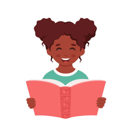 Black girl reading book. Girl studying with a book. Vector illustrationのイラスト素材