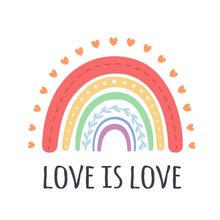 Colorful LGBT Rainbow with hearts. Love is love. Romantic, love and Valentines day concept.のイラスト素材