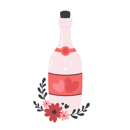 Bottle with champagne. Valentines day, love, romantic concept. Valentines day elementのイラスト素材