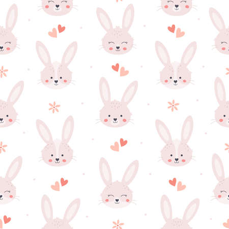 Easter bunny seamless pattern. White rabbit. Happy Easter.のイラスト素材