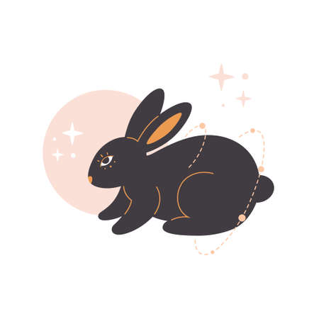 Cute rabbit with astrology elements. Year of the Rabbit. Hand drawn vector illustrationのイラスト素材